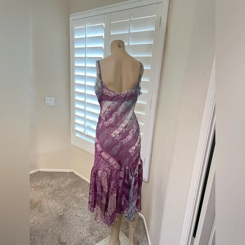 RANGOON SILK HANDKERCHIEF MULTI PRINT Resort floral midi guest Dress small - Picture 4 of 16